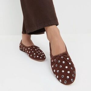 NWT LOEFFLER RANDALL Landon Espresso/Silver Suede Ballet Flat